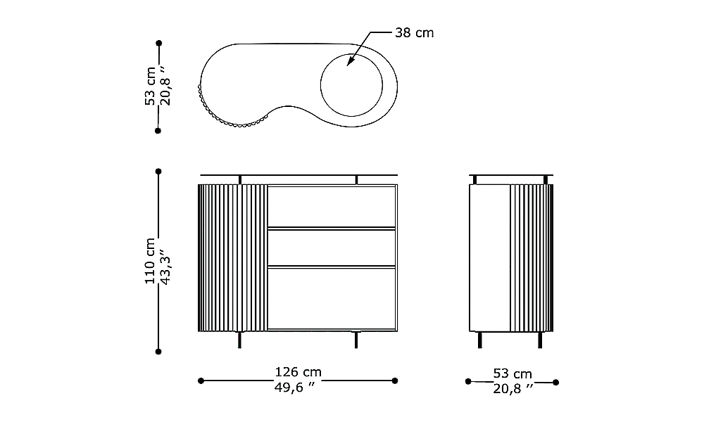 Image of the main dimensions of the product